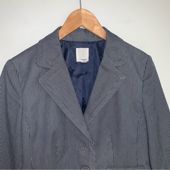 Halogen  Blazer Jacket Women’s Size Large Blue White Pinstripe 3-Button Business - Picture 3 of 10